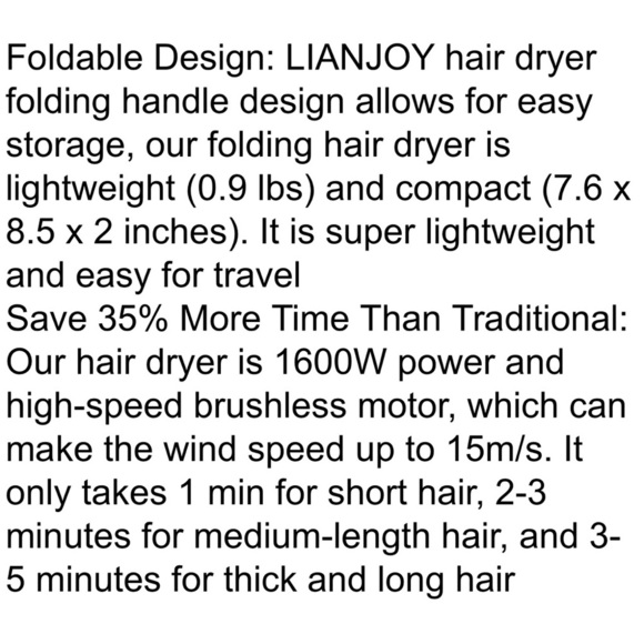 New Foldable Hair Dyer Blue Lightweight 2 Heat Settings Includes Travel Bag - Picture 8 of 10